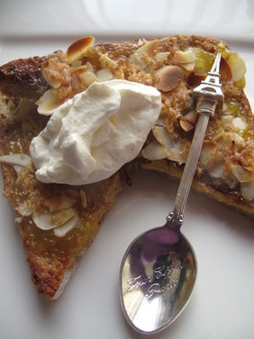 Bruléed (lemon curd) French toast with almonds