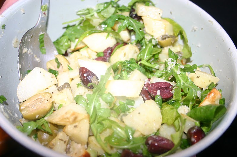 Roasted Potato Salad with Wilted Arugula and Parmesan 