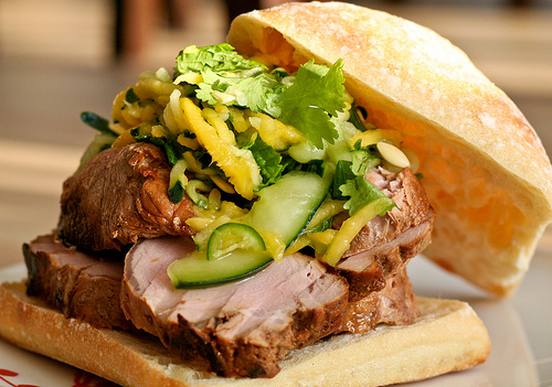 Pork Sandwich w/ Spicy Mango Cucumber Slaw