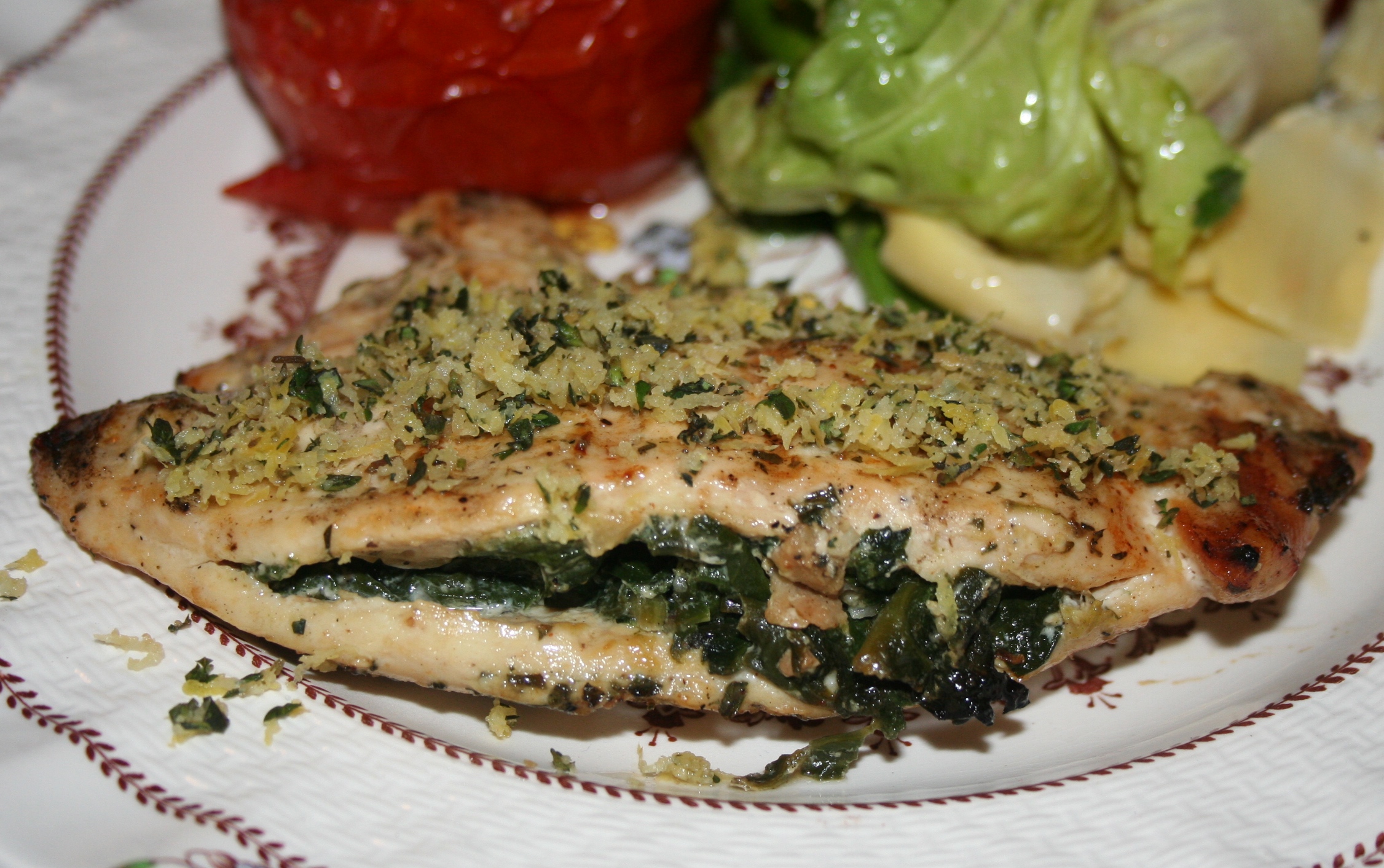 Spinach Stuffed Grilled Chicken with Lemon and Thyme Gremolata