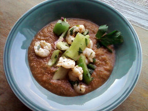 Gazpacho with Shrimp Cucumber Salad
