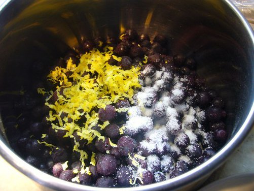 Peaches-n-Herb (Grilled Peaches, Lemon-Thyme Semifreddo, Blueberry Sauce)