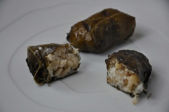 Grilled Grape Leaves Stuffed with Lemony Goat Cheese
