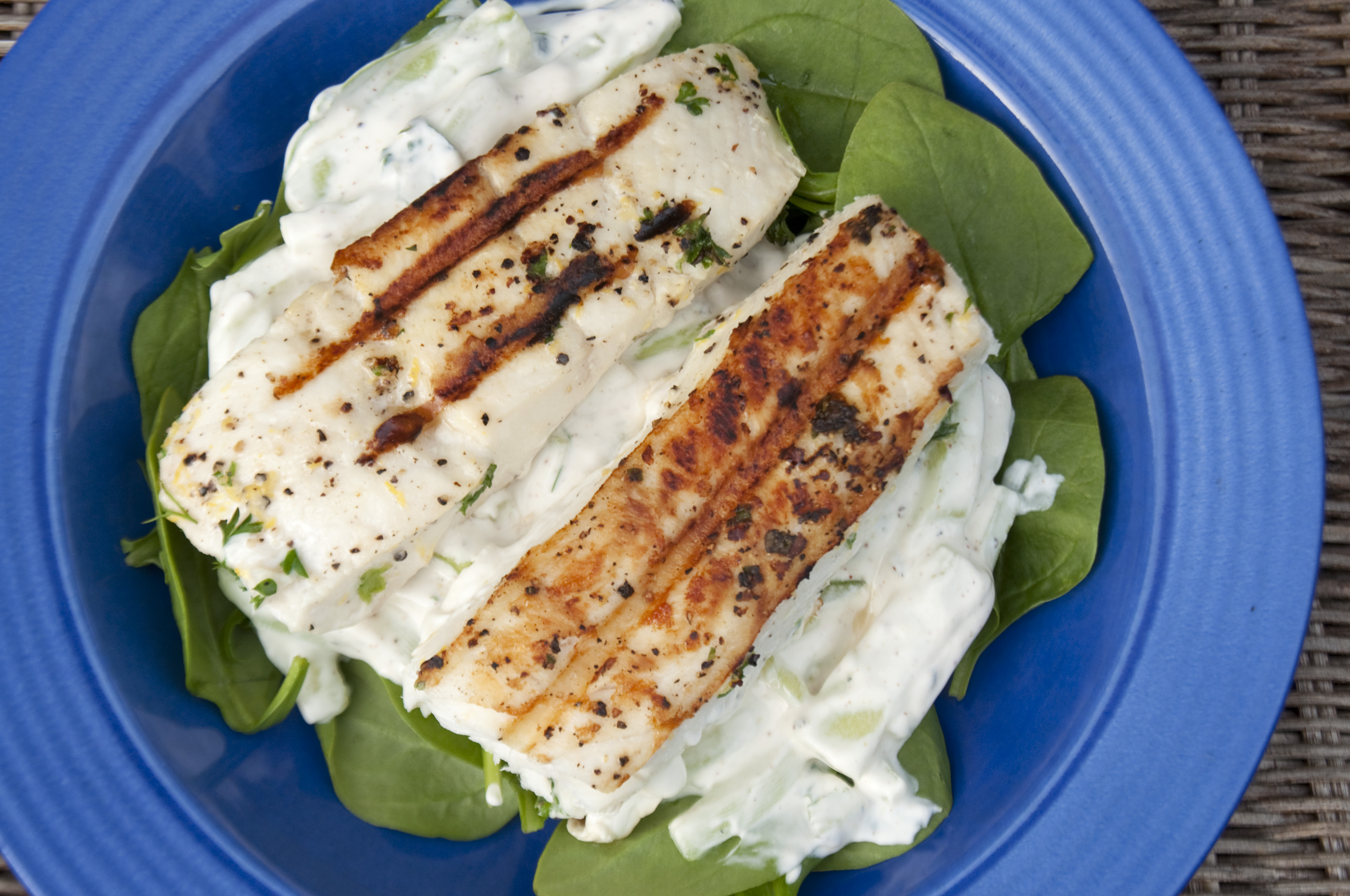 Lemon-Thyme Grilled Fish with Cucumbers and Arugula