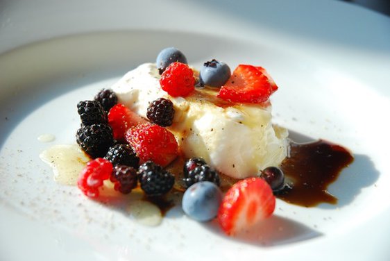 Burrata with Garden & Wild Berries, Honey, Balsamic and Fresh Ground Pepper