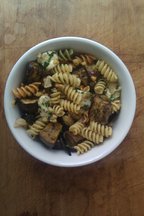 Pasta with Egglplant, Walnut Pesto, and Ciliegine