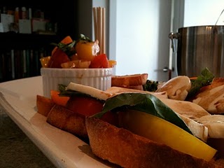 Tri-Colored Caprese Salad on Toast with Peach-Balsamic Vinegar