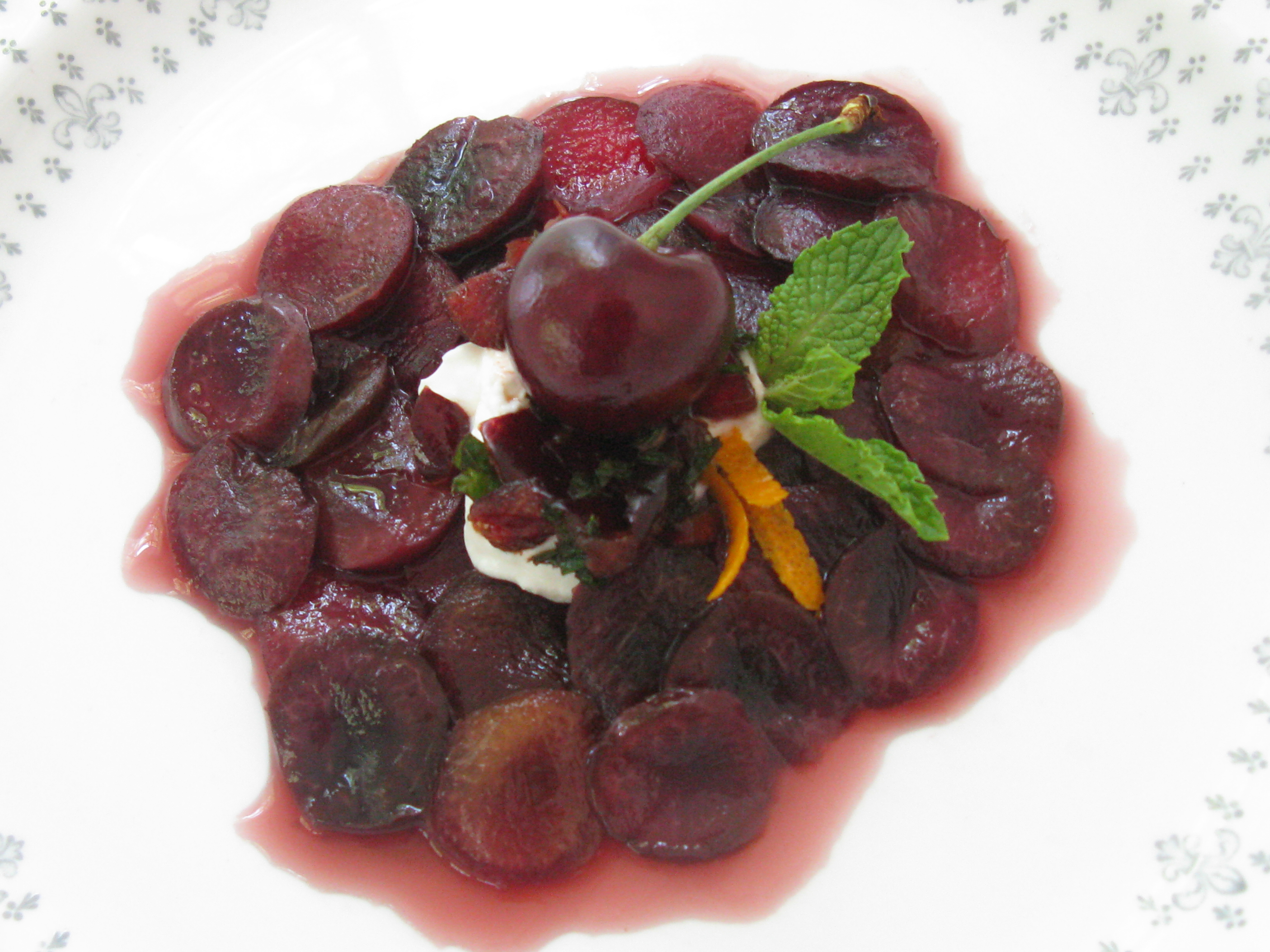 Carpaccio of Cherries with Creme Fraiche