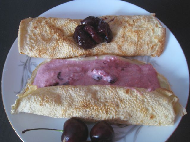 Cherry Reduction Spiked Ricotta Crepes