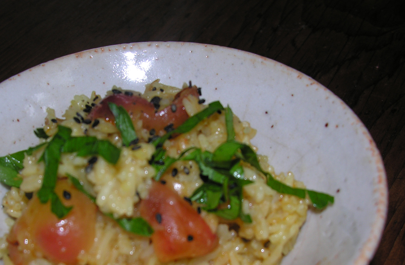 Lemon saffron rice with black sesame and cherry or cranberry