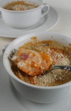Individual Sweet Potato Gratins with Creme Fraiche, Onions, and Bacon