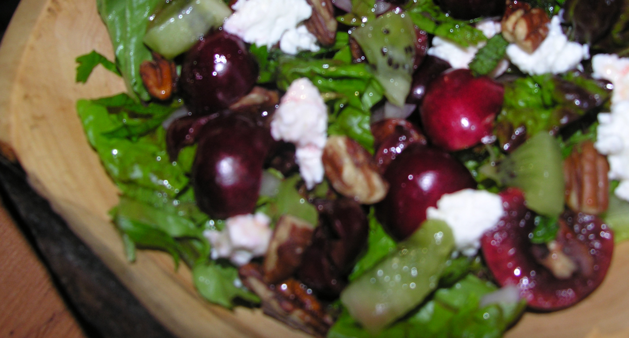 Cherry Kiwi Pecan with Feta and Anchovies