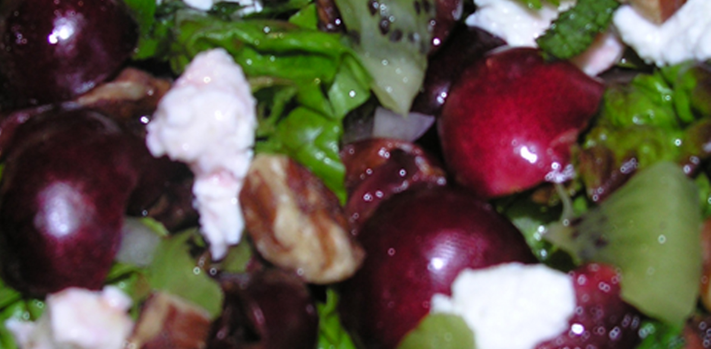 Cherry Kiwi Pecan with Feta and Anchovies