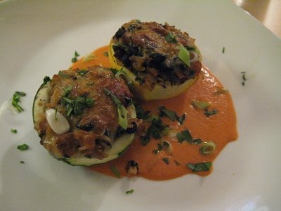 Stuffed Eight-Ball Squash with Roasted Red Pepper Sauce