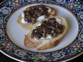 Burrata and Olive Tapenade Crostinis