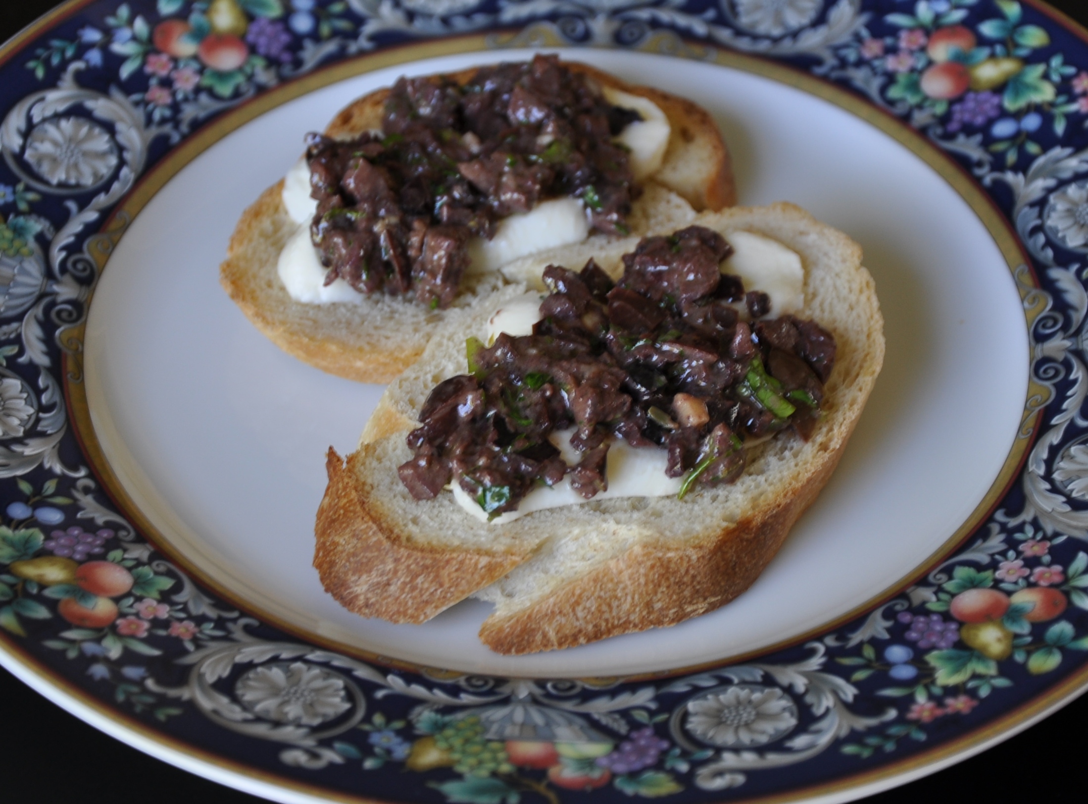 Burrata and Olive Tapenade Crostinis