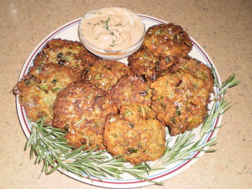 Zucchini, Rosemary, Potato Pancakes with Raspberry Chipotle Creme