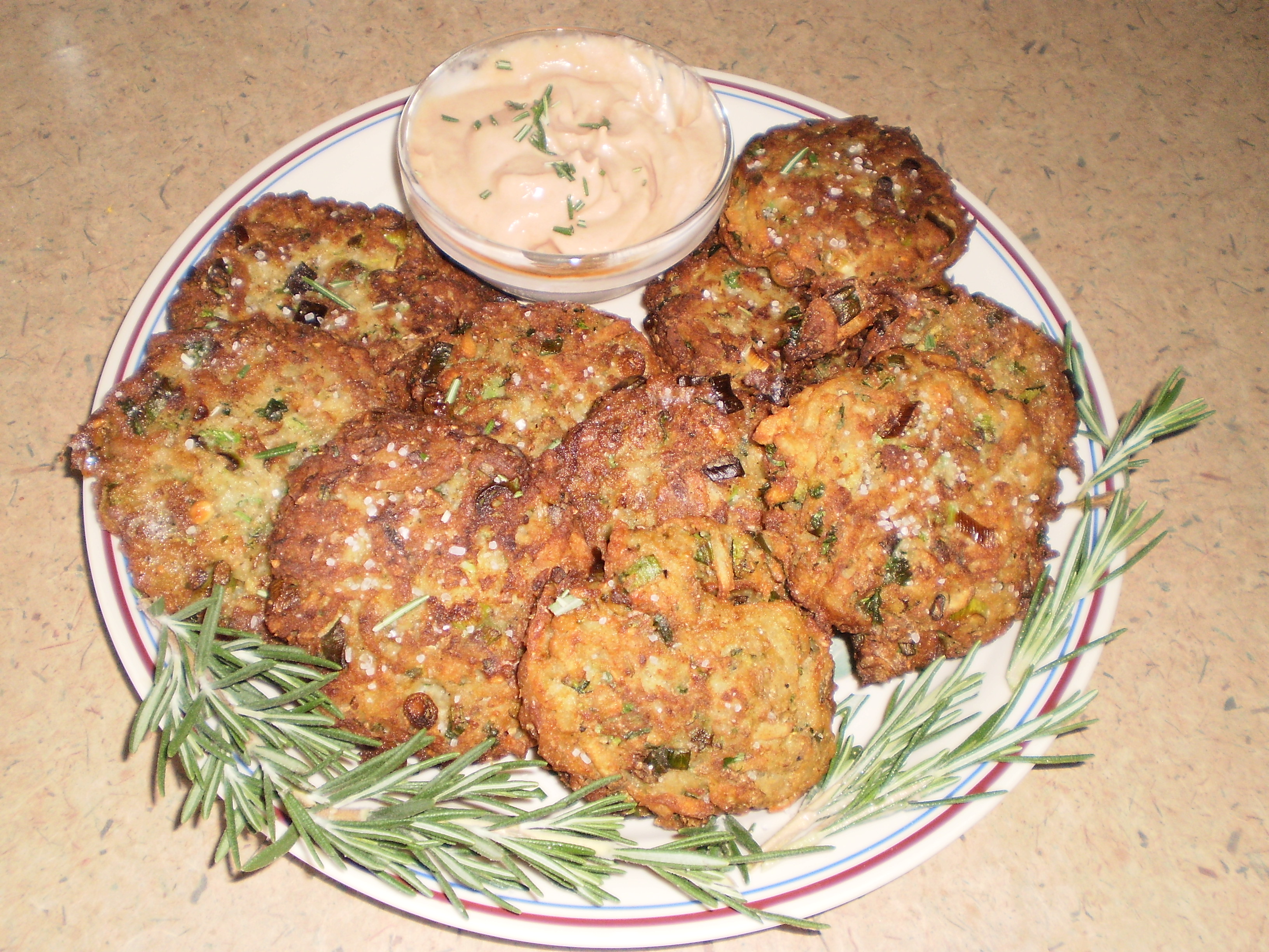 Zucchini, Rosemary, Potato Pancakes with Raspberry Chipotle Creme