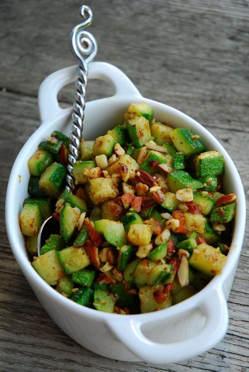Sauteed Zucchini with Panch Pharon and Almonds