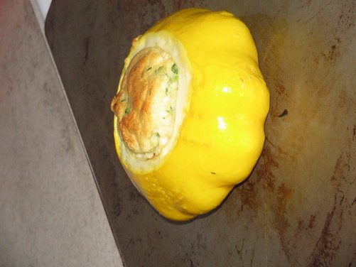 Roasted Scallop Squash with Zucchini Souffle Stuffing