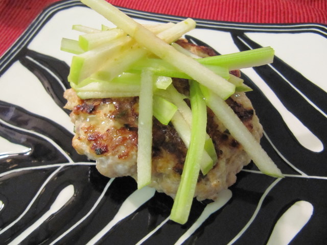 Firecracker Burgers with Green Apple and Celery Salad and Thai Basil vinaigrette