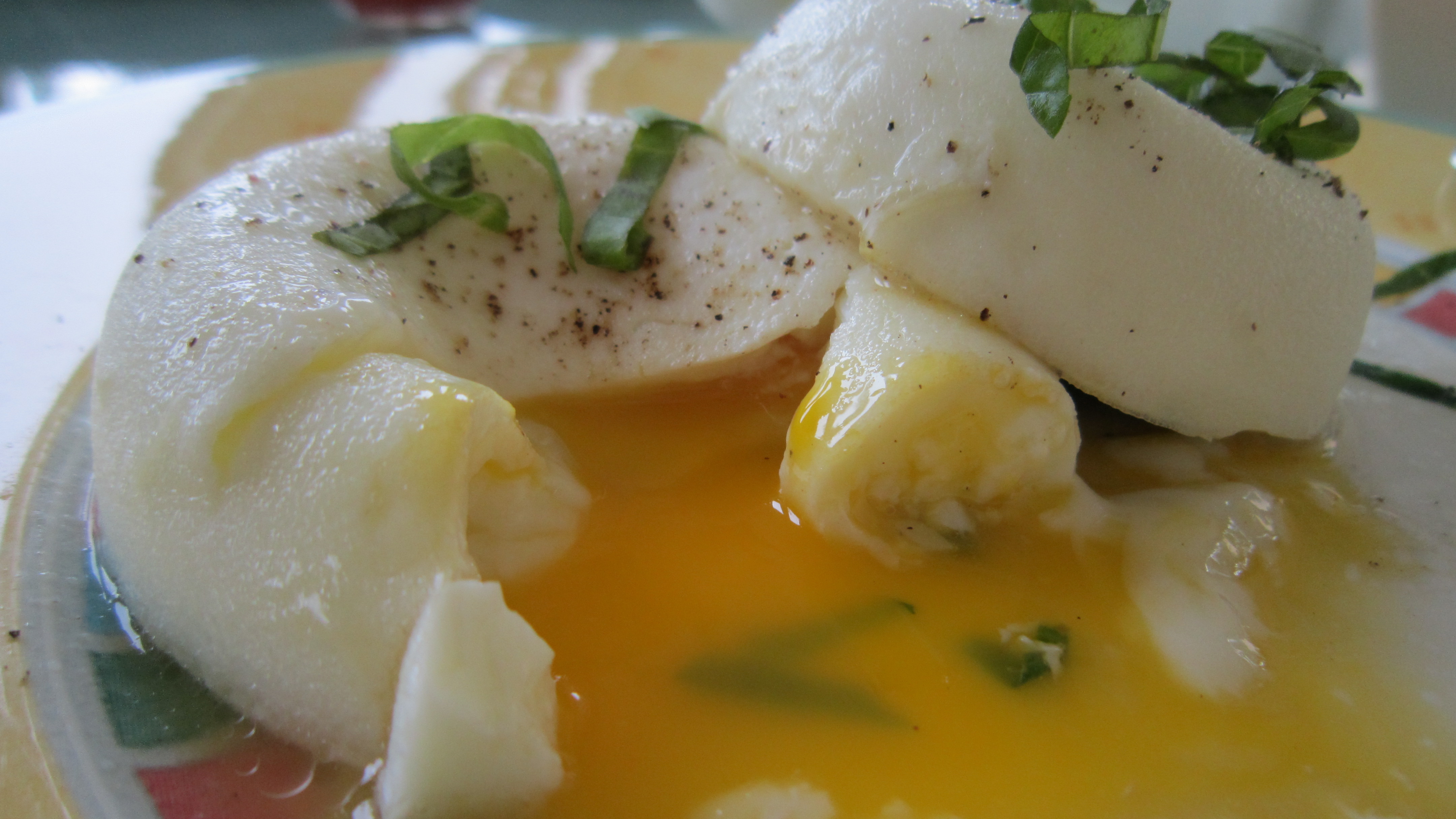 Poached Eggs w/ Basil Chiffonade