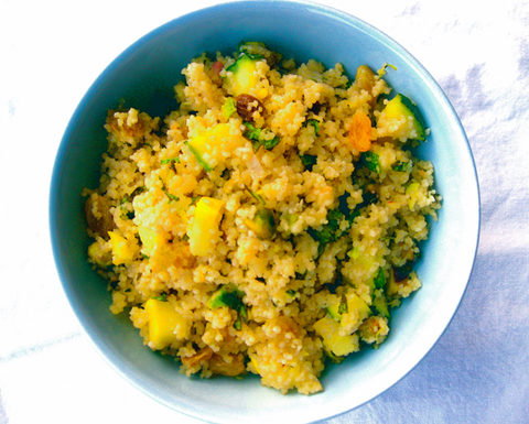 Summer Squash Couscous with Sultanas, Pistachios and Mint