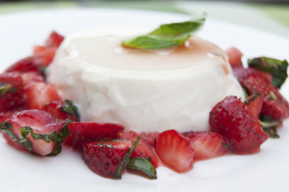 Lemon Basil Panna Cotta with Strawberries