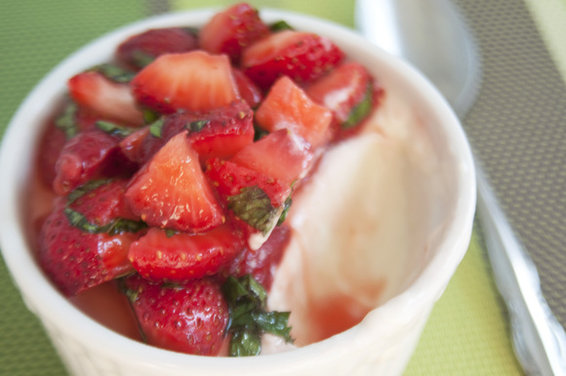 Lemon Basil Panna Cotta with Strawberries