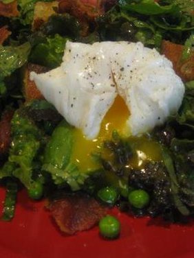 Poached Duck Egg and Bacon Summer Salad