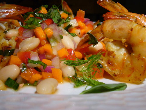 Pan-Seared Lemon-Basil Shrimp with White Bean Salad