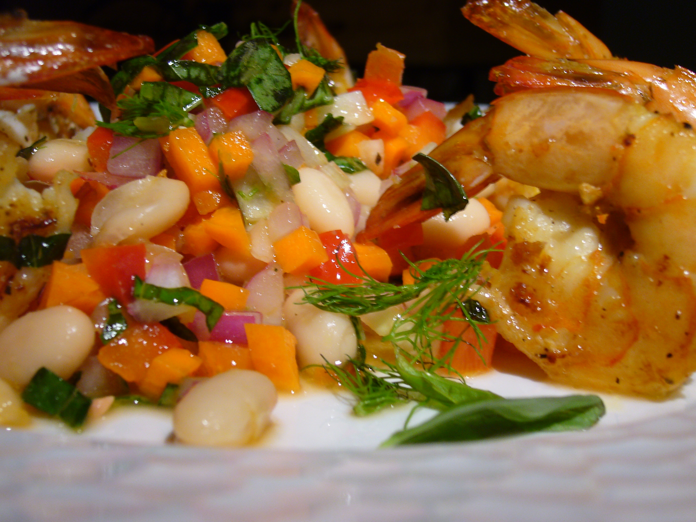 Pan-Seared Lemon-Basil Shrimp with White Bean Salad
