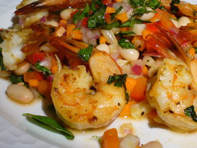 Pan-Seared Lemon-Basil Shrimp with White Bean Salad