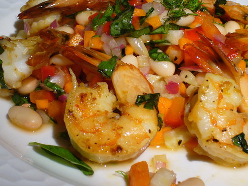 Pan-Seared Lemon-Basil Shrimp with White Bean Salad