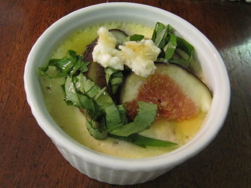 Fresh Fig Custard with Sweet Basil, Blue Cheese and Honey