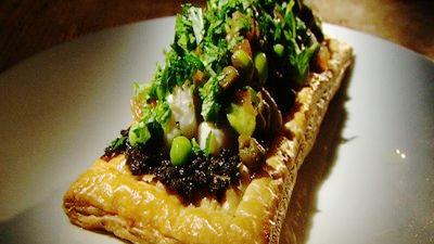 Swordfish on Puff Pastry with Tarragon Petite Peas