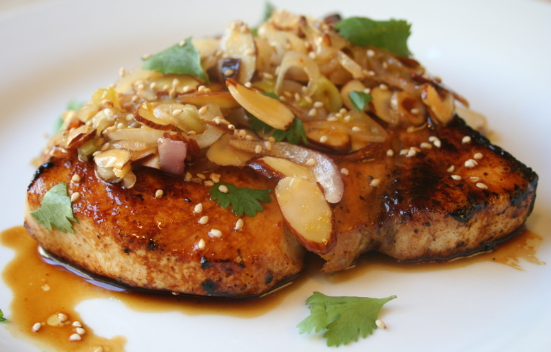 Citrus Glazed Swordfish Almondine