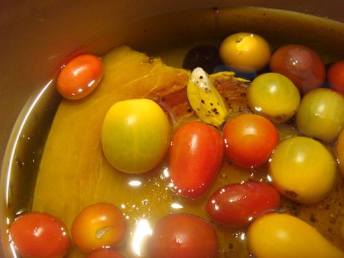 Olive-Oil-Poached Swordfish and Tomatoes with Olives and Capers