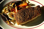 Fennel and Black Peppercorn Crusted Swordfish with Pan Roasted Carrots