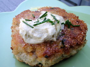 San Francisco Swordfish Cakes with Spicy Brown Mustard Mascarpone