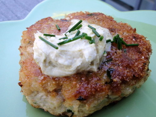 San Francisco Swordfish Cakes with Spicy Brown Mustard Mascarpone