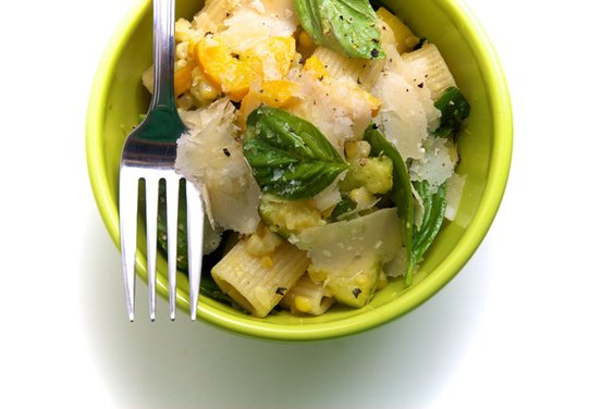 Rigatoni with Summer Squash, Sweet Corn & Basil 