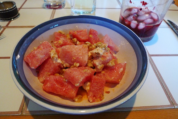Watermelon and Goat Cheese Salad with a Verbena Infused Vinaigrette