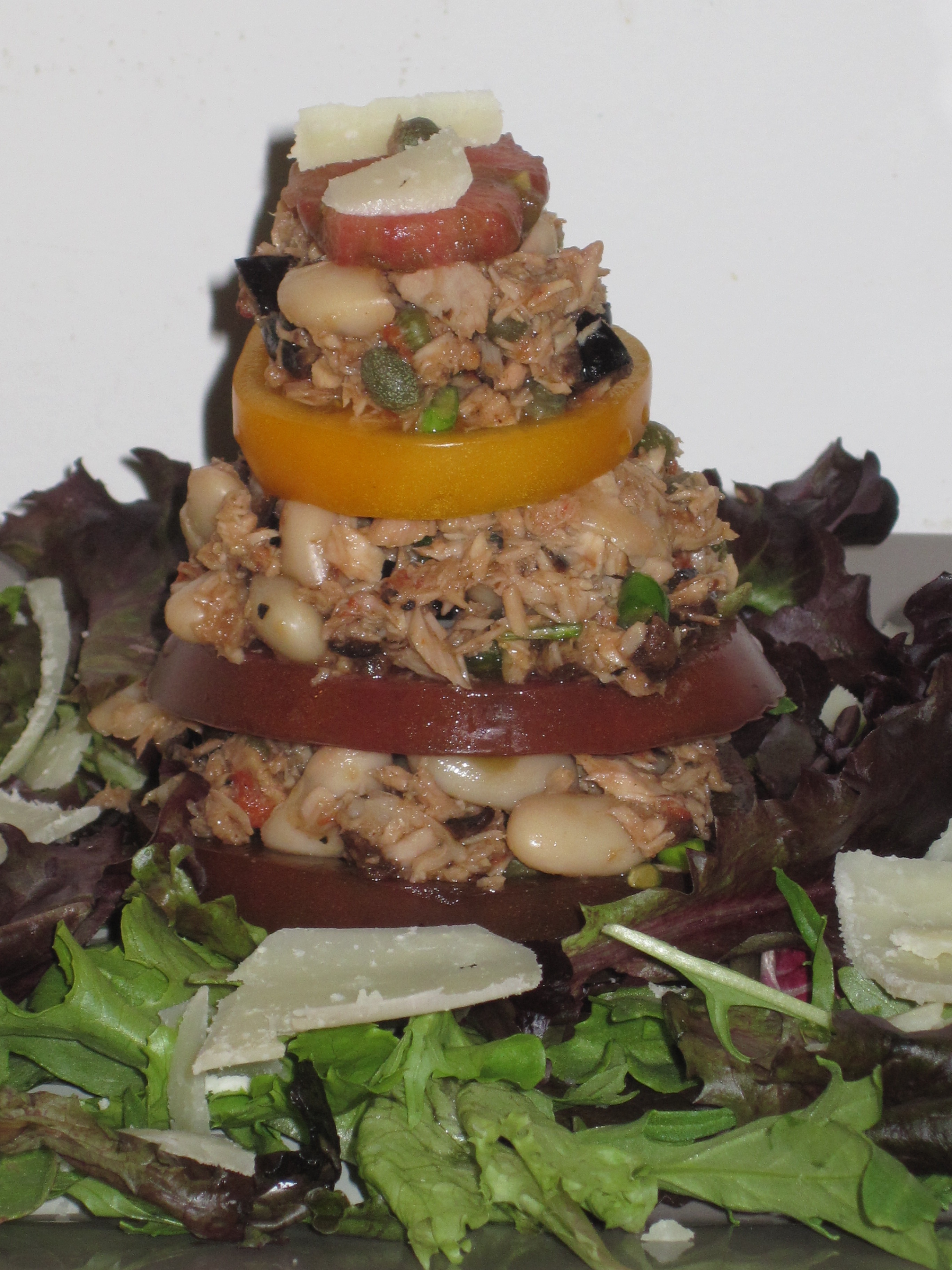 Heirloom Tomato and Mediterranean Tuna Salad Napoleons