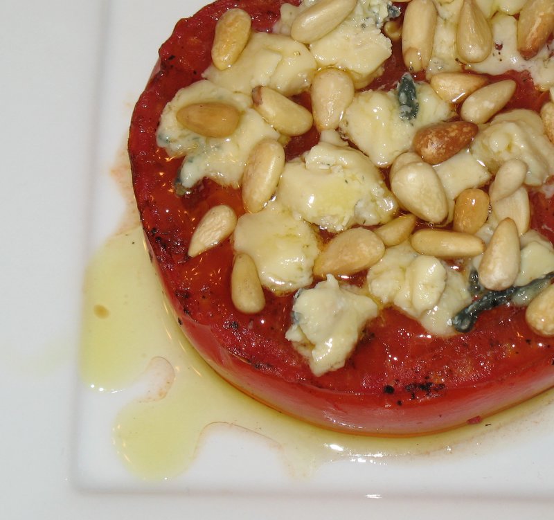 Grilled Tomatoes with Blue Cheese and Pine Nuts