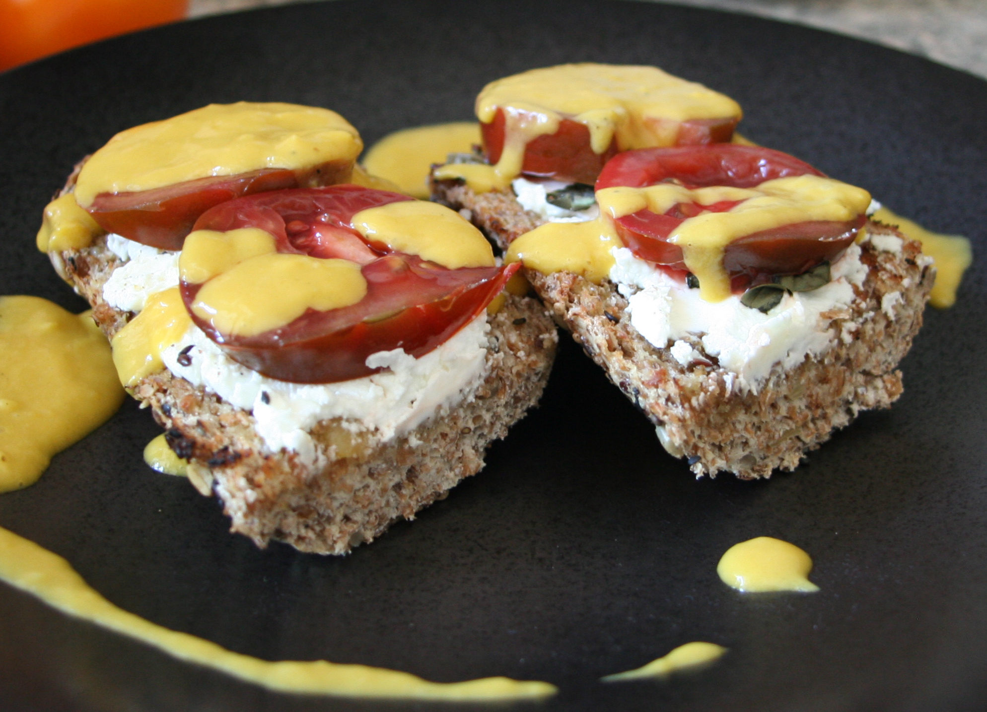 Heirloom Tomato with Mango Vinaigrette on a Toasted Baguette