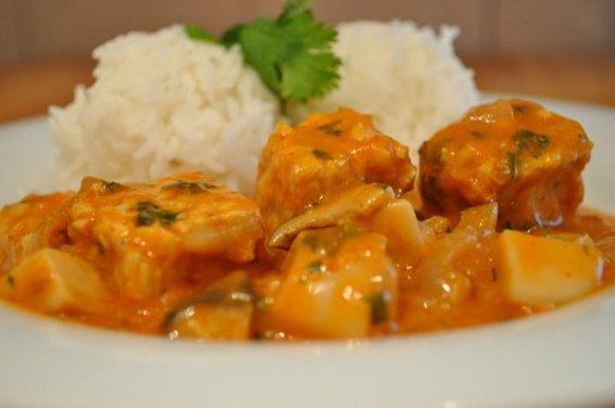 Coconut Curry Tempeh with fresh Trumpet Mushrooms