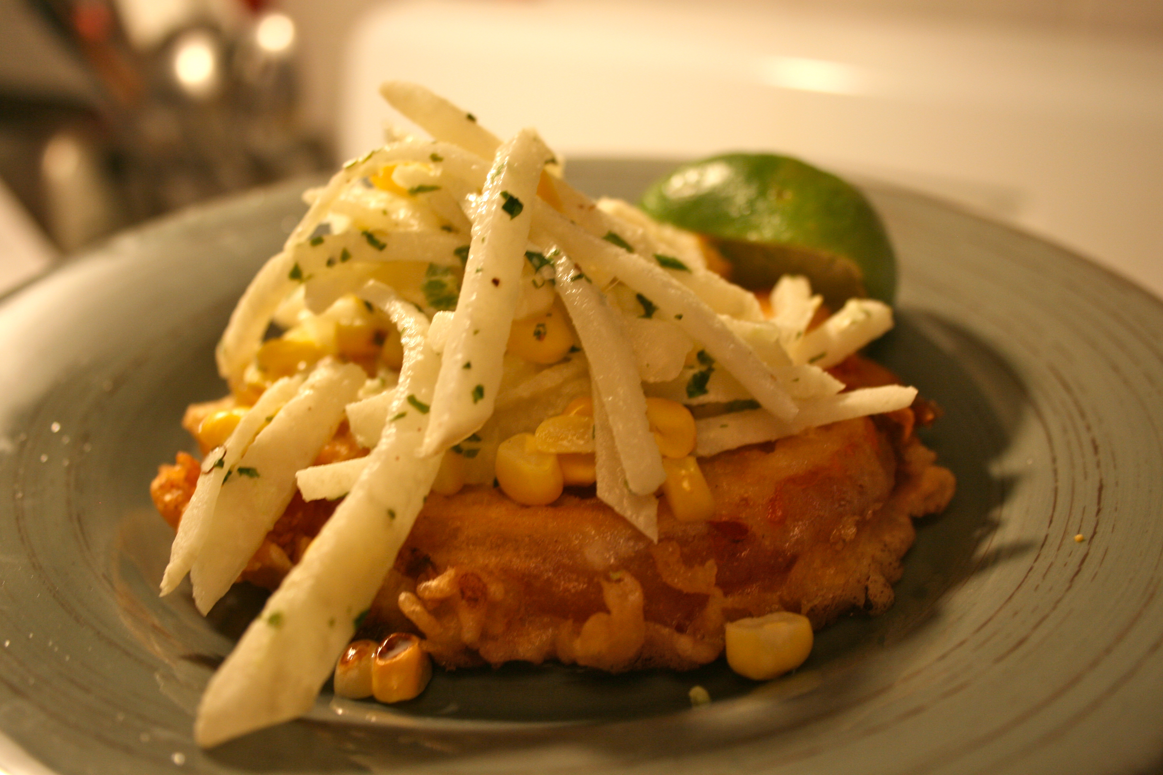 Tomato Tempura with Spicy Jicama Slaw