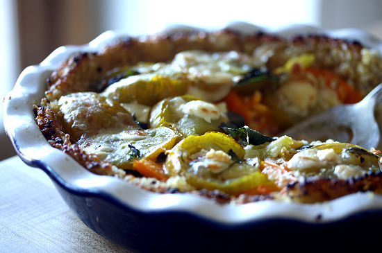 Heirloom Tomato, Basil and Goat Cheese "Pie" (With a Rice, Millet, and Quinoa Crust)