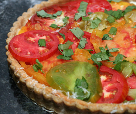 Heirloom Tomato Tart with a Parmesan Basil Crust